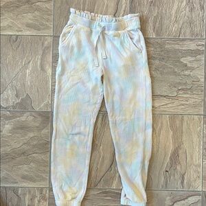 Cat & Jack Yellow and White Sweatpants with Tie-Dye Pattern